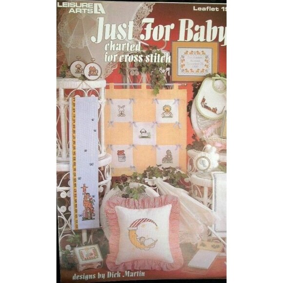 Cross Stitch Leisure Arts Just For Baby Charted 190 Dick Martin Vintage - Picture 1 of 4